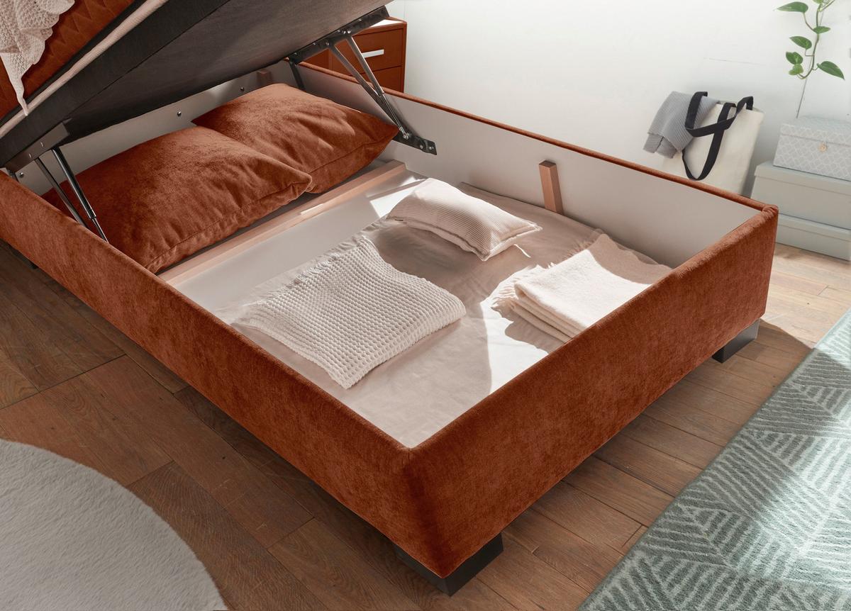 Boxbett Nagol B - Cognac/Schwarz, MODERN, Holzwerkstoff/Textil (120/200cm) - MID.YOU