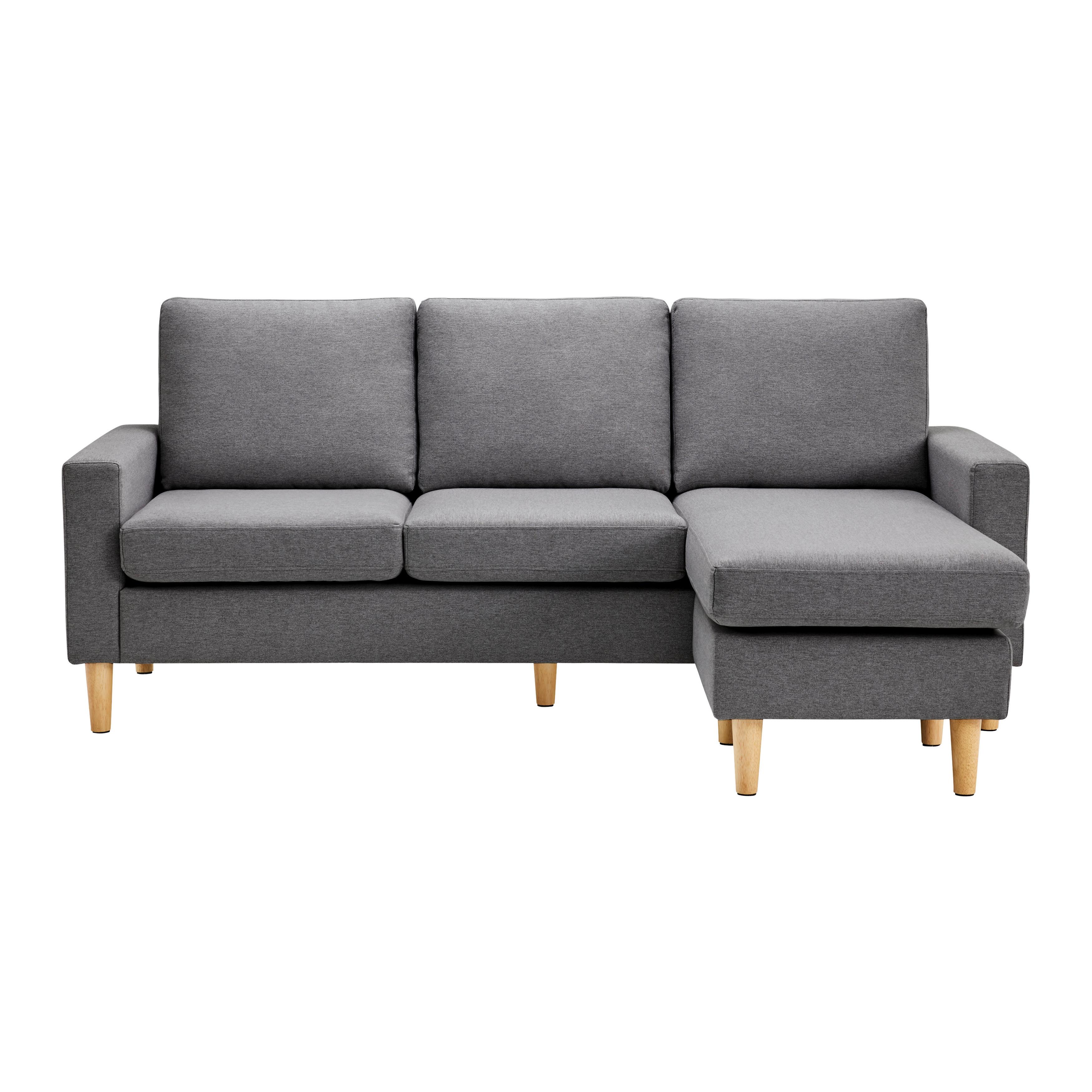 Tmavosivá rohová pohovka s taburetom Noemie - sivá/prírodná farba, Modern, drevo/textil (198/86/78-135cm) - Bessagi Home