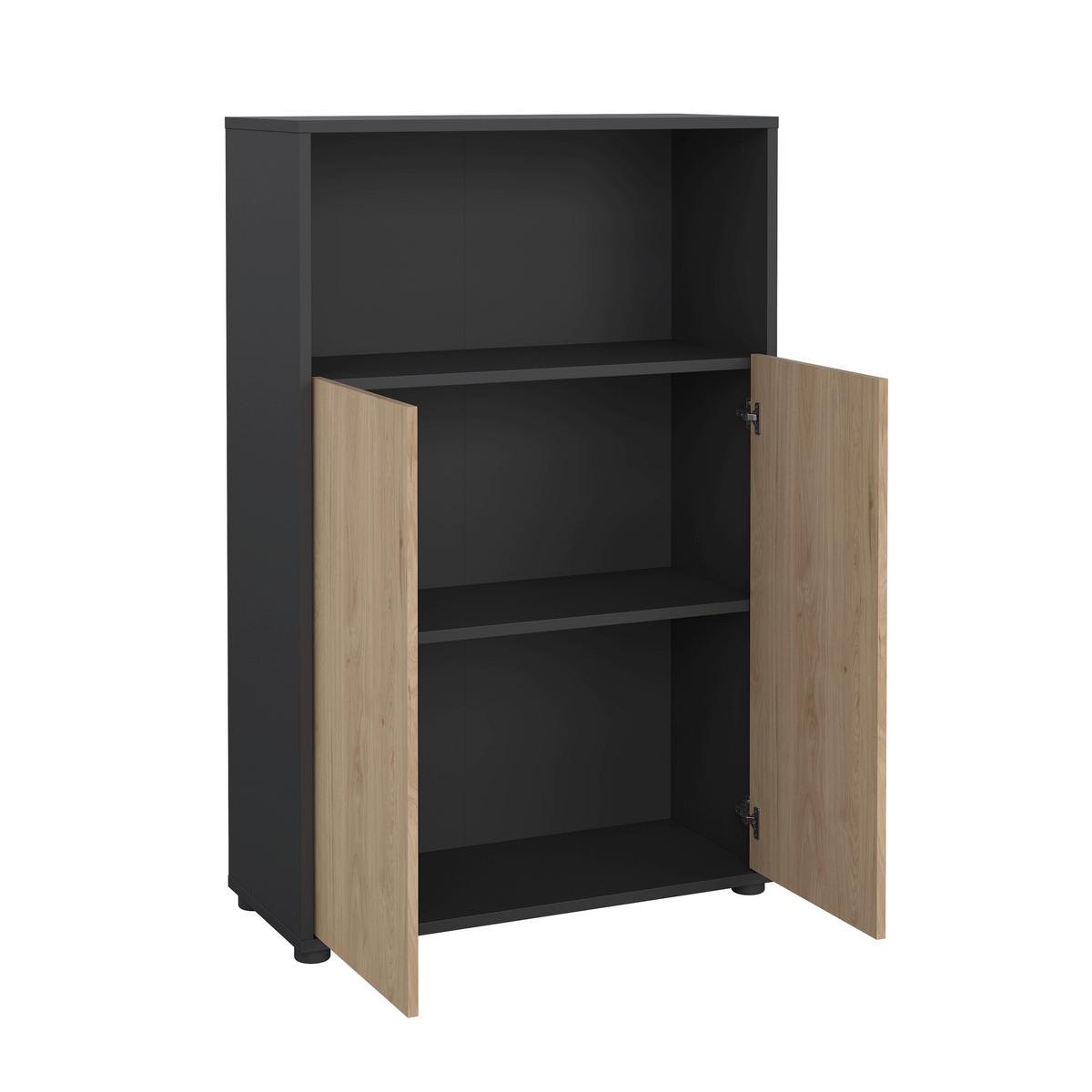 Highboard Sign Grau/Eichefarben, L: 79,6 cm - Eichefarben/Schwarz, MODERN, Holzwerkstoff (79,6/34,3/123,6cm) - MID.YOU