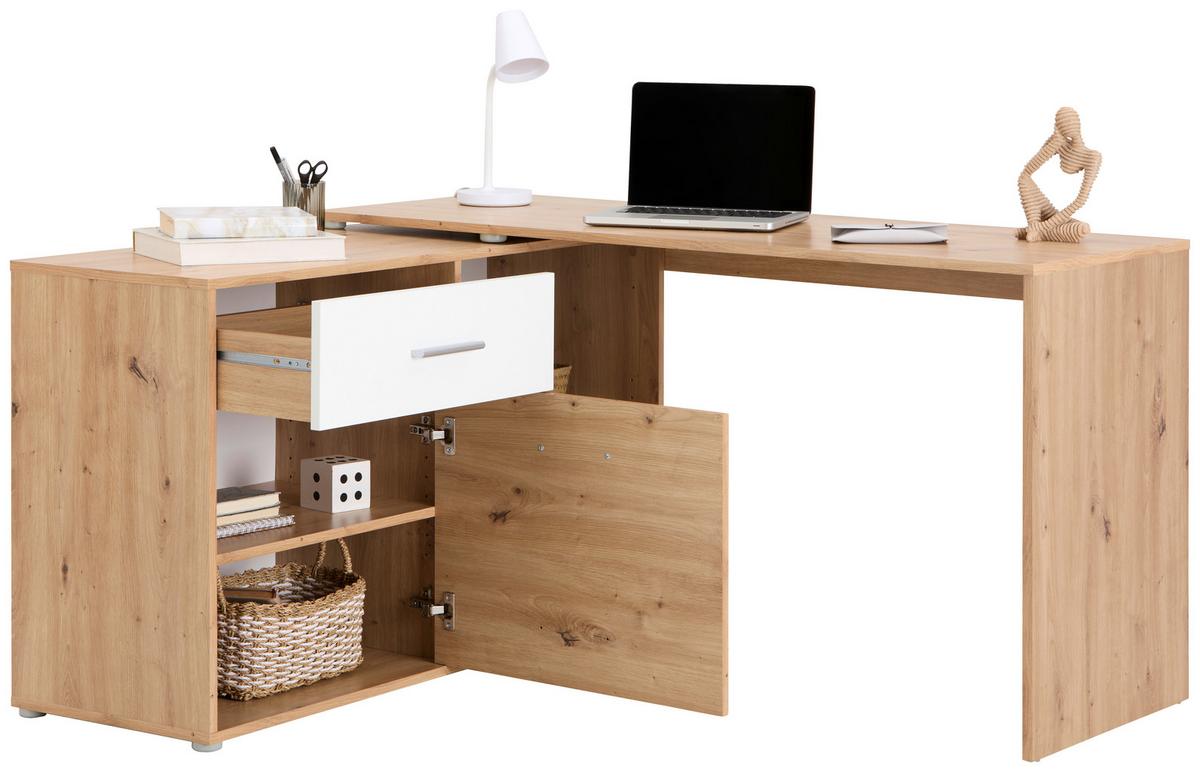 Sarokíróasztal Prag 138 - Artisan tölgy/fehér, Modern, faalapú anyag (138/74/50cm)