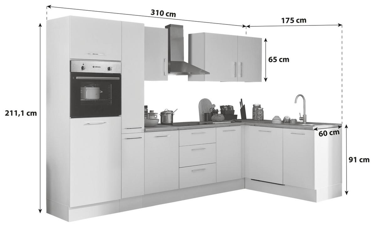 Eckküche Turin Weiß/eiche Dekor 310x175 Cm - Weiß/Eiche Artisan, Basics, Holzwerkstoff (310/175cm) - MID.YOU