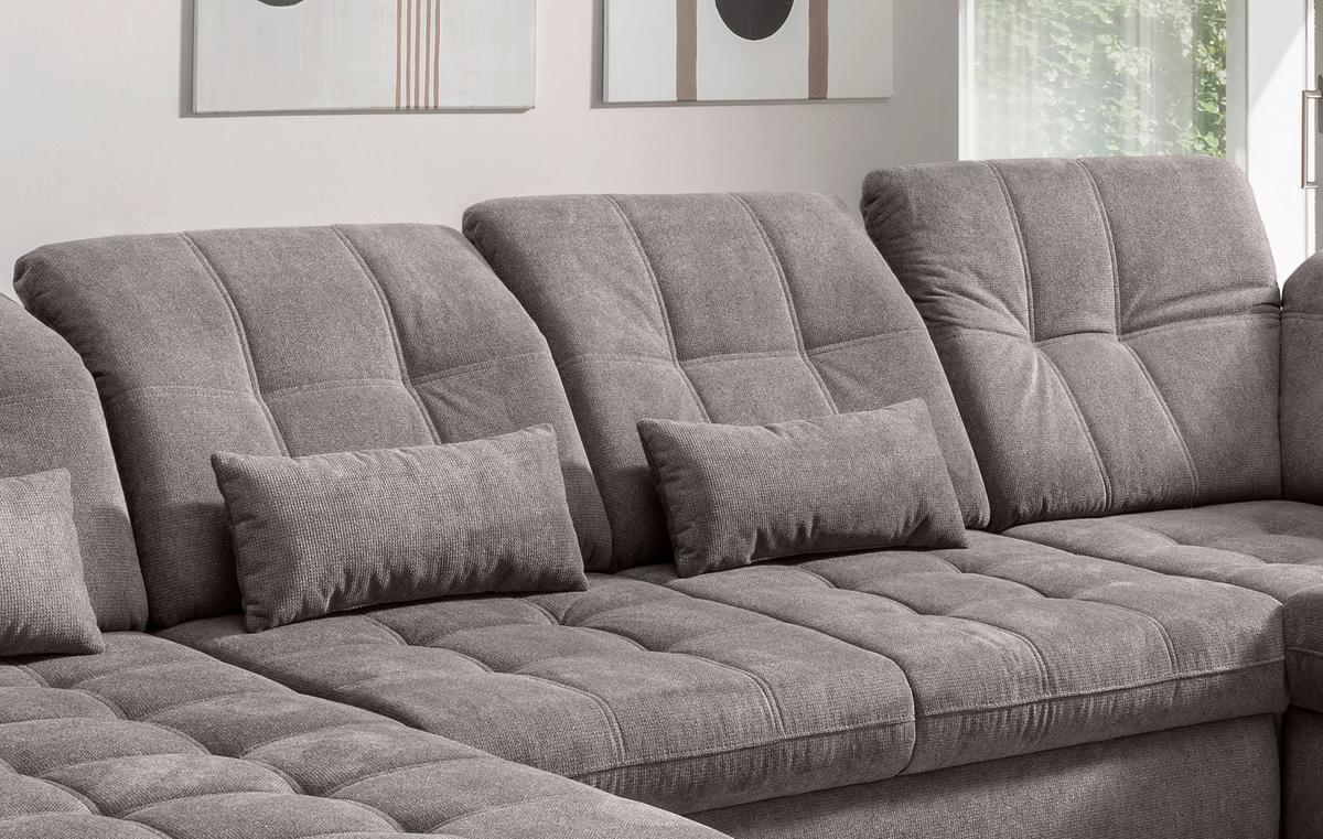 Wohnlandschaft mit Bettkasten Rigatti Graubraun B: 387 cm - Graubraun/Schwarz, MODERN, Textil (184/387/252cm) - Livetastic
