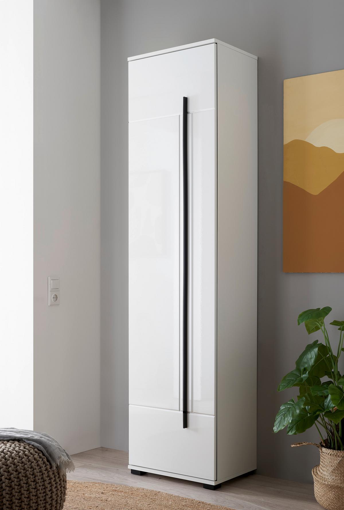 Mehrzweckschrank Cantara Weiß/Weiß HG B: 50cm - Weiß Hochglanz/Schwarz, MODERN, Holzwerkstoff (50/201/39cm) - MID.YOU