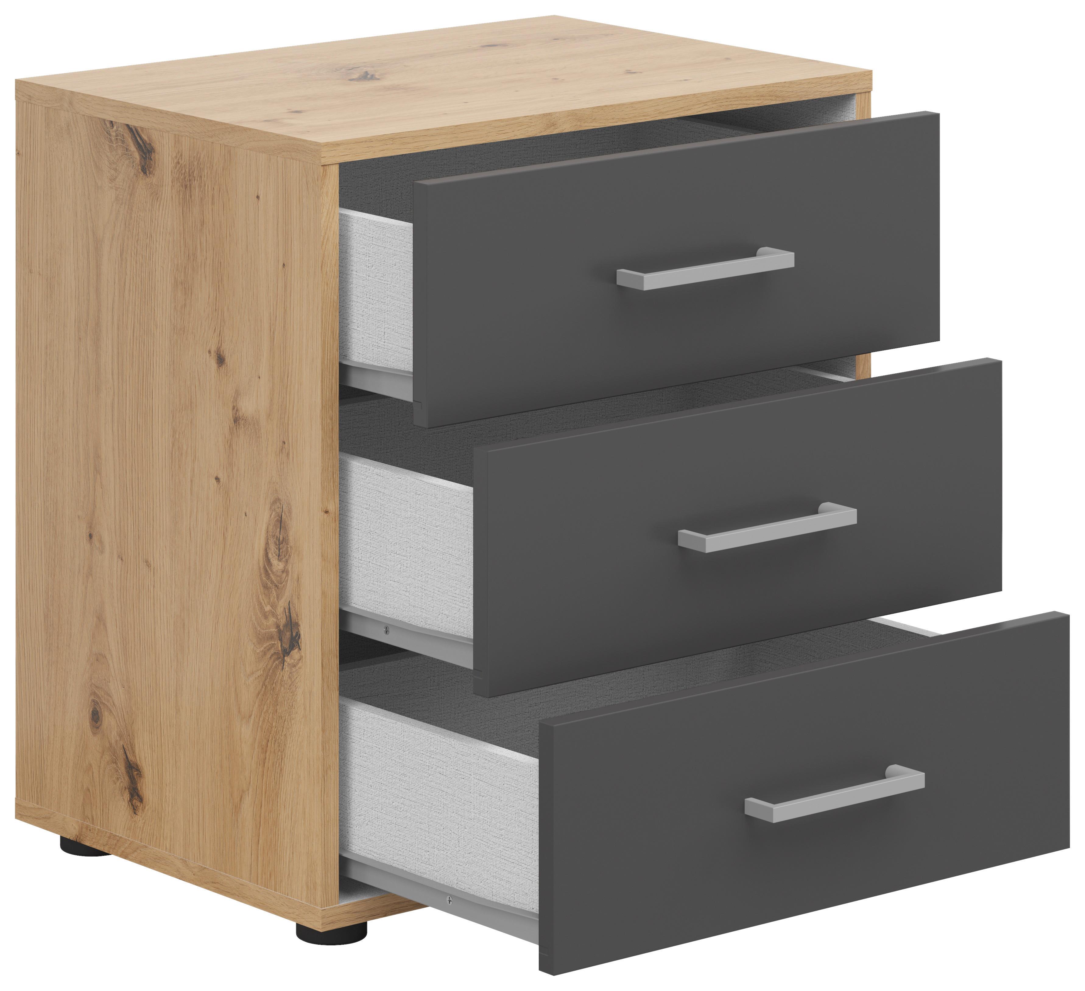 Nachtkästchen Smart 3 Eiche Artisan/graphit H: 54 Cm - Anthrazit/Grauweiß, Basics, Holzwerkstoff (50/54/35cm)