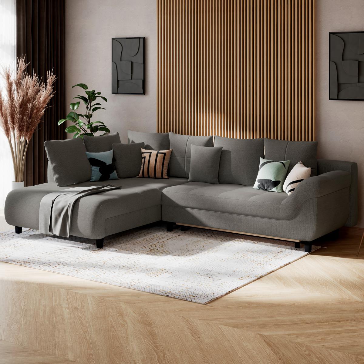 Ecksofa mit Schlaffunktion Mendoza New Chenille 197x309cm - Anthrazit/Schwarz, KONVENTIONELL, Textil (197/309cm) - Ondega