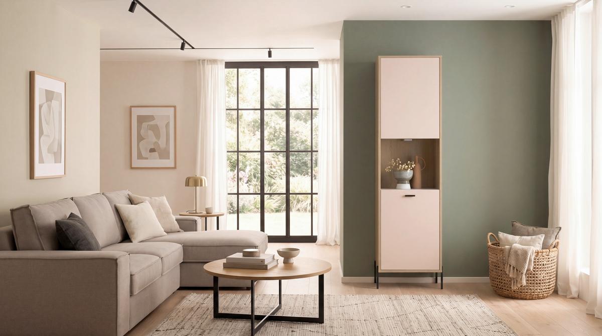 Vitrine Fredericia Eichefarben Kaschmir B: 55 cm - Kaschmir/Eichefarben, Design, Holzwerkstoff (55/206/35cm) - MID.YOU