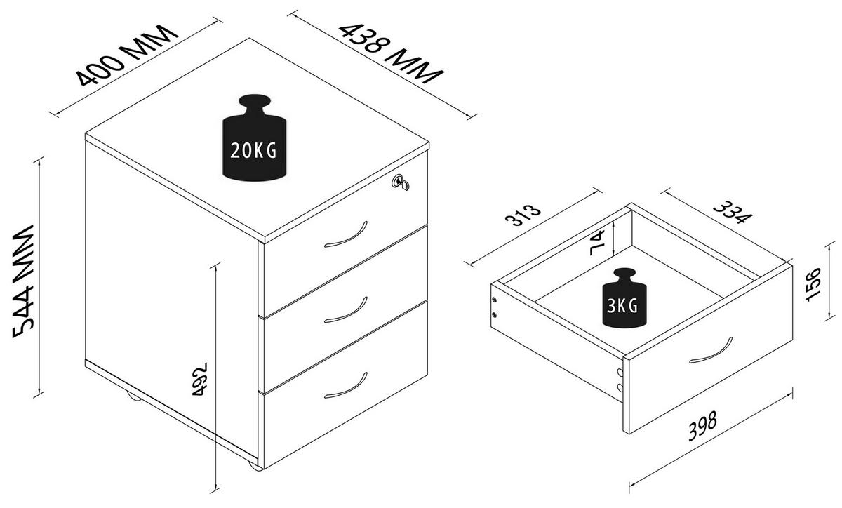Rollcontainer Baula Weiß B: 40 Cm - Weiß, Design, Holzwerkstoff/Kunststoff (40/54/44cm) - MID.YOU