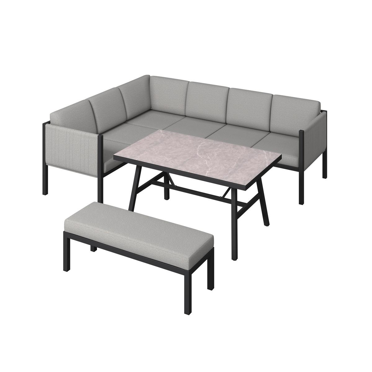 Loungegarnitur Peru - Dunkelgrau/Hellgrau, MODERN, Glas/Textil (187/241,5cm) - Beldano