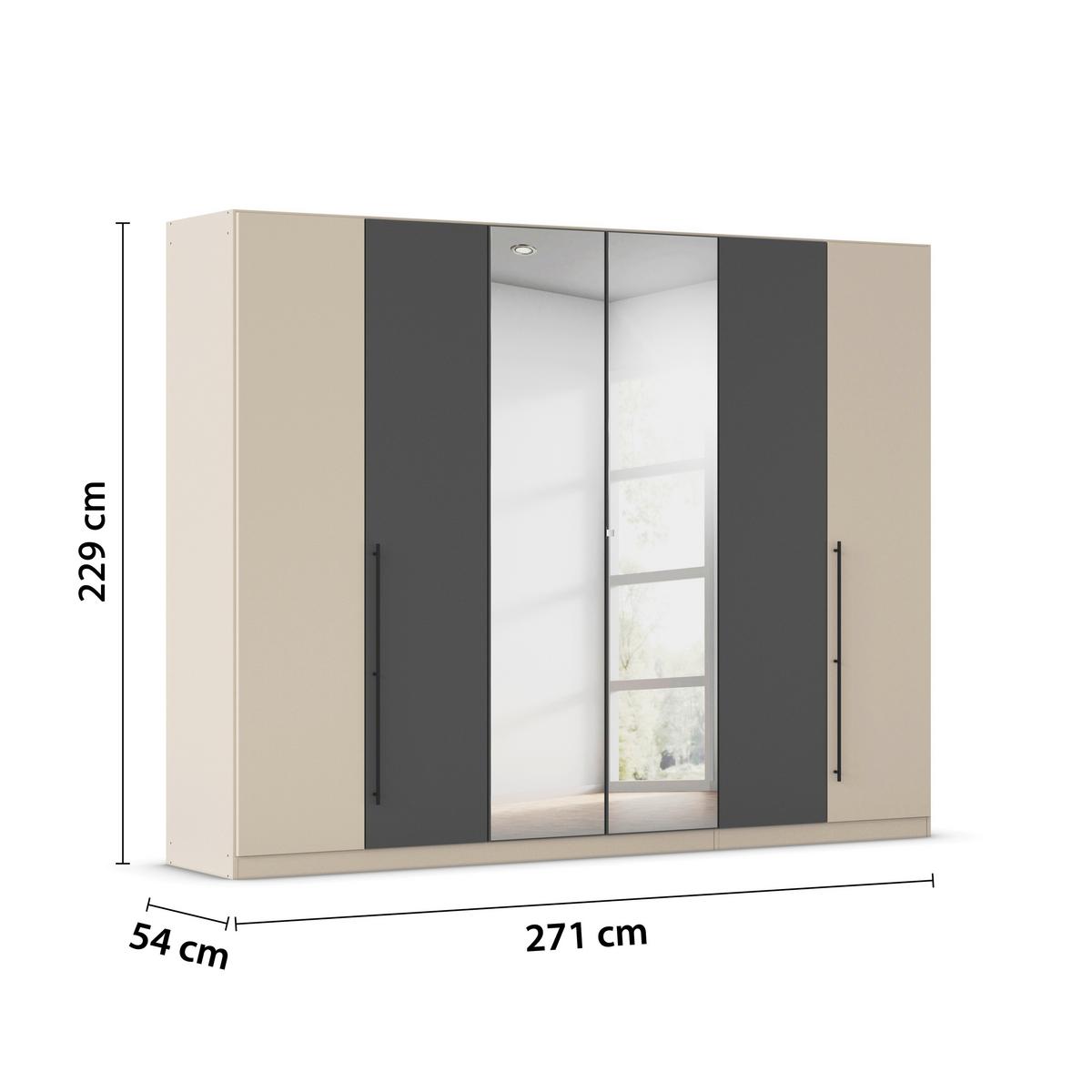 Kleiderschrank Safari mit Spiegel B: 271 cm - Champagner/Grau, KONVENTIONELL, Holzwerkstoff (271/229/54cm)
