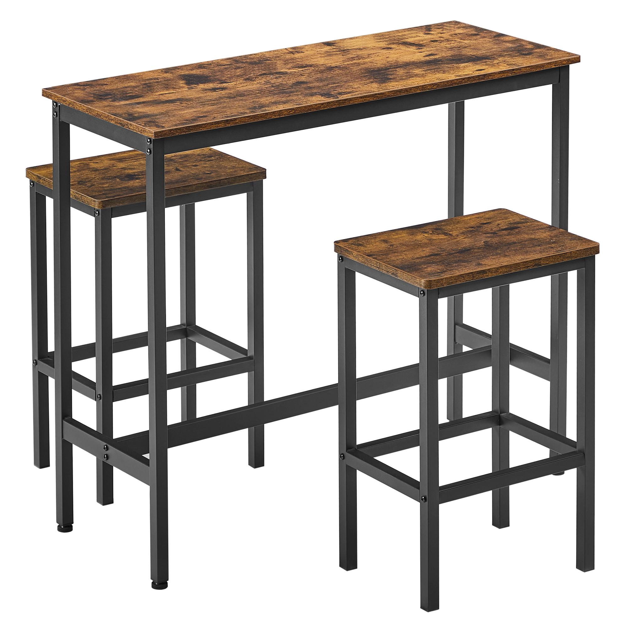 Bar Set Vasagle 3-tlg. Set Braun, Schwarz - Schwarz/Braun, Natur, Holzwerkstoff/Metall (100/40/90cm) - Boxxx