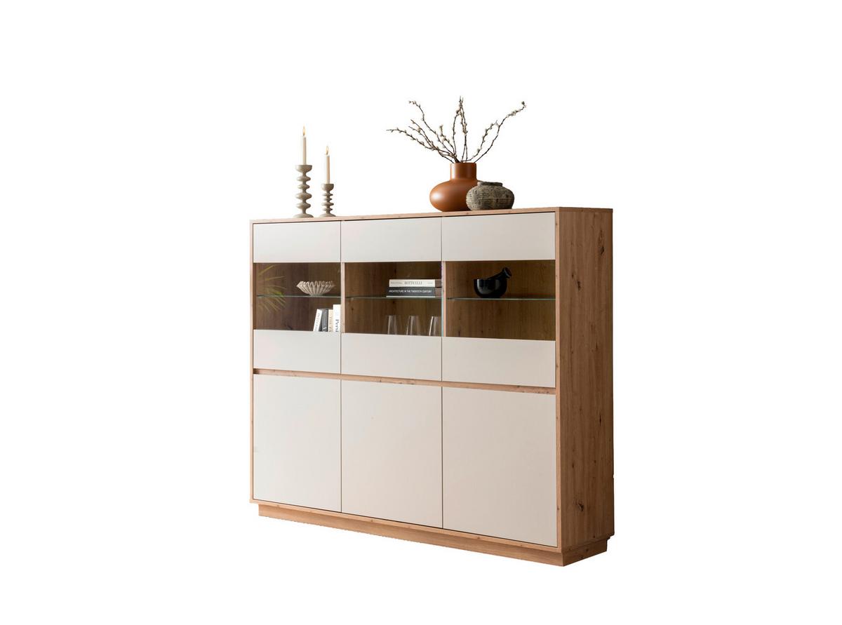 Highboard Sonora Kashmir/Eiche B: 164cm - Kaschmir/Eiche Artisan, Design, Glas/Holzwerkstoff (164/138/40cm) - MID.YOU