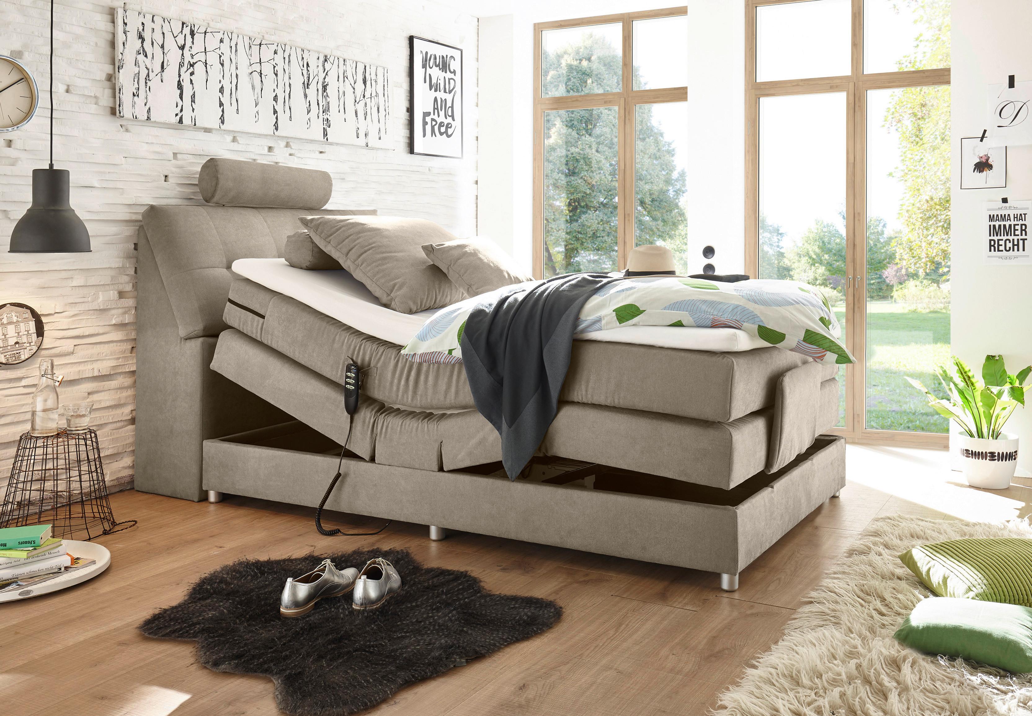Boxspringbett Mit Topper Elektrisch 120x200 Cm Palermo - Sandfarben/Silberfarben, MODERN, Holzwerkstoff/Textil (120/200cm) - MID.YOU