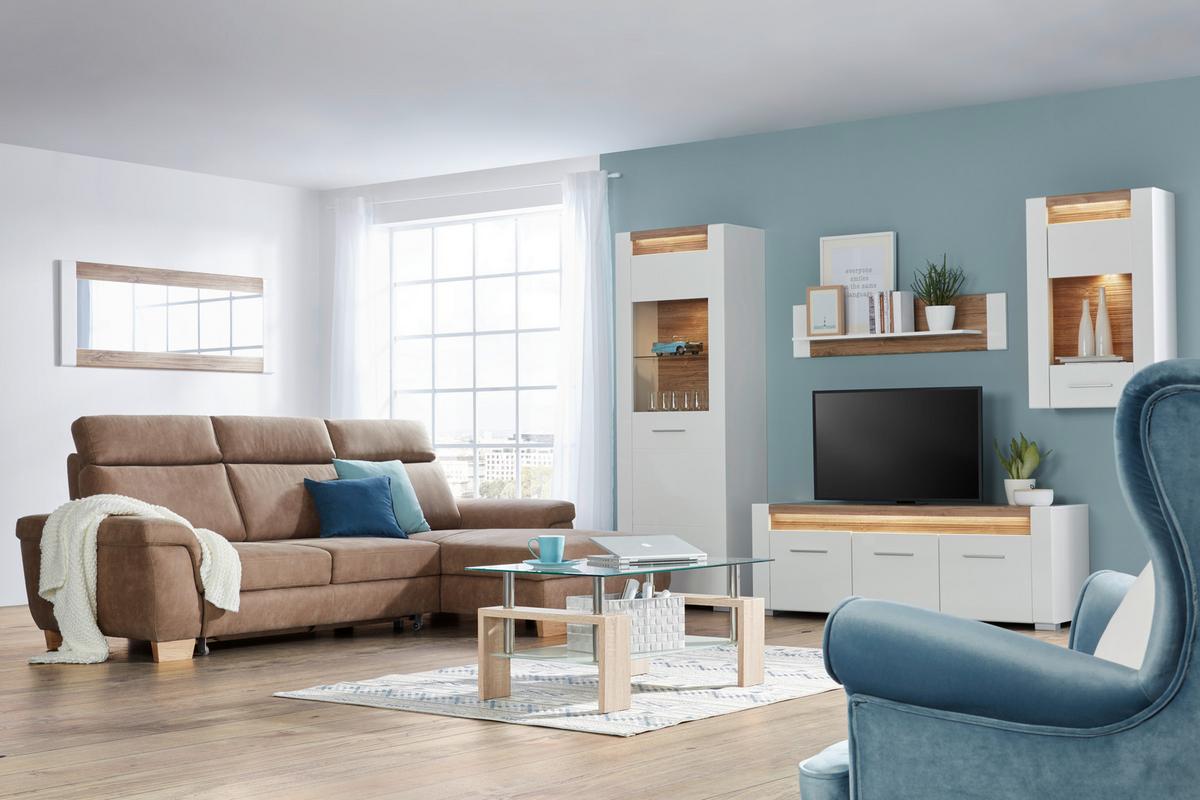 VITRÍNA LEONARDO - bílá/barvy dubu, Moderní, kov/kompozitní dřevo (70/201/40cm) - Mömax