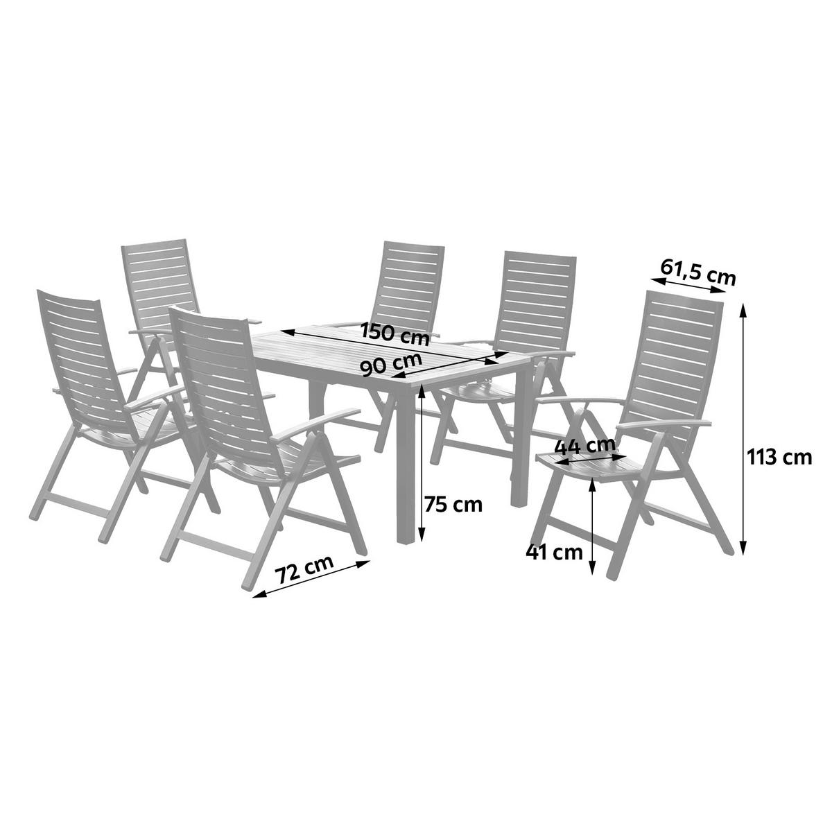 Gartenmöbel Set 7-Tlg. Astros Aluminium/Akazie - Graphitfarben/Naturfarben, MODERN, Holz/Metall - Gardenson