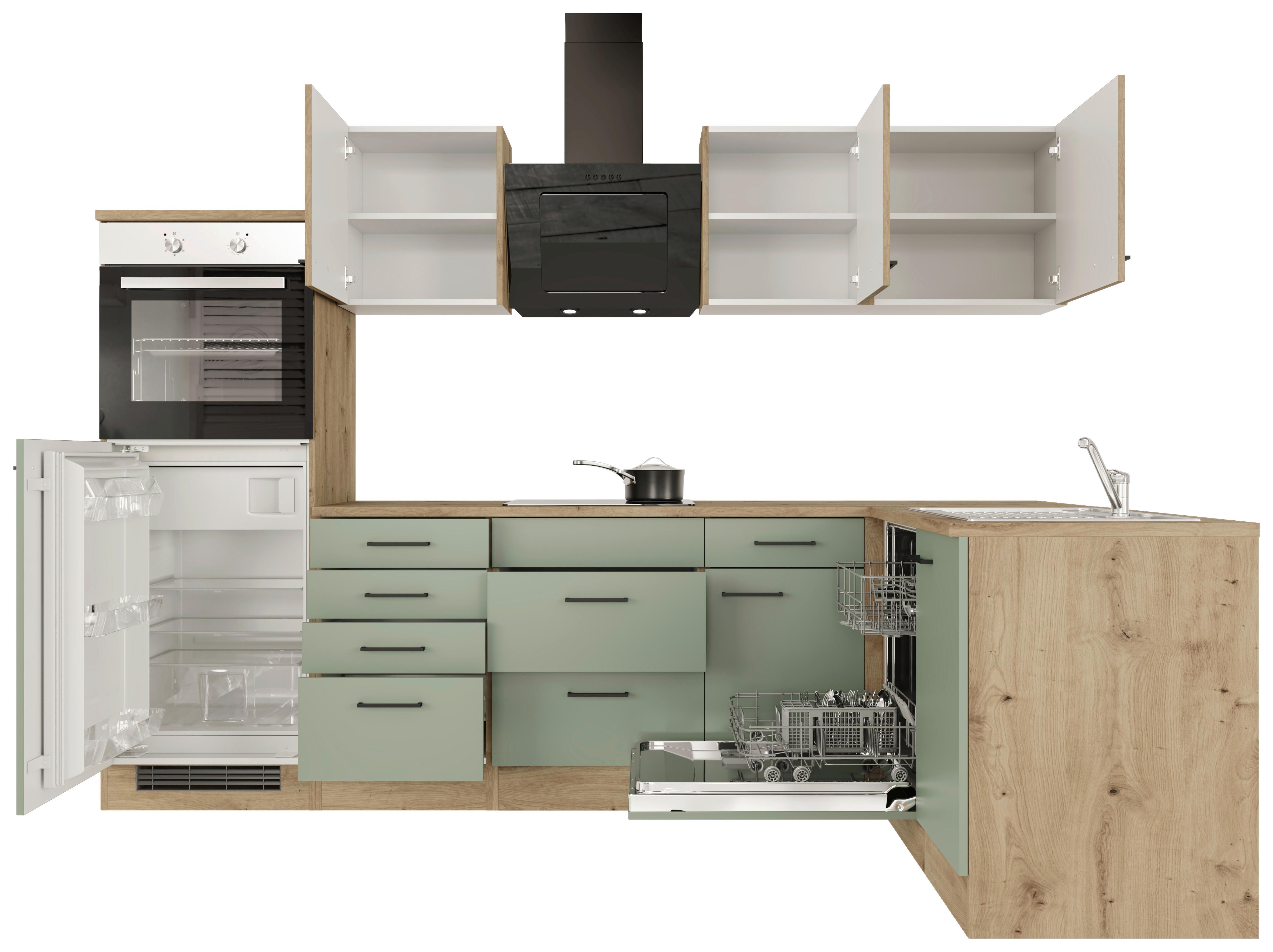 Eckküche Cara Eiche Artisan/Grün S:280x170cm - Eiche Artisan/Grün, KONVENTIONELL, Holzwerkstoff (280/170cm) - FlexWell