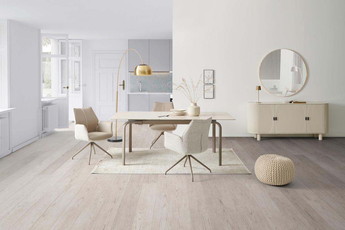 Armlehnstuhl Darcy Lederlook Grau 360° Drehbar - Champagner/Grau, KONVENTIONELL, Textil/Metall (61/82,5/61cm) - Livetastic