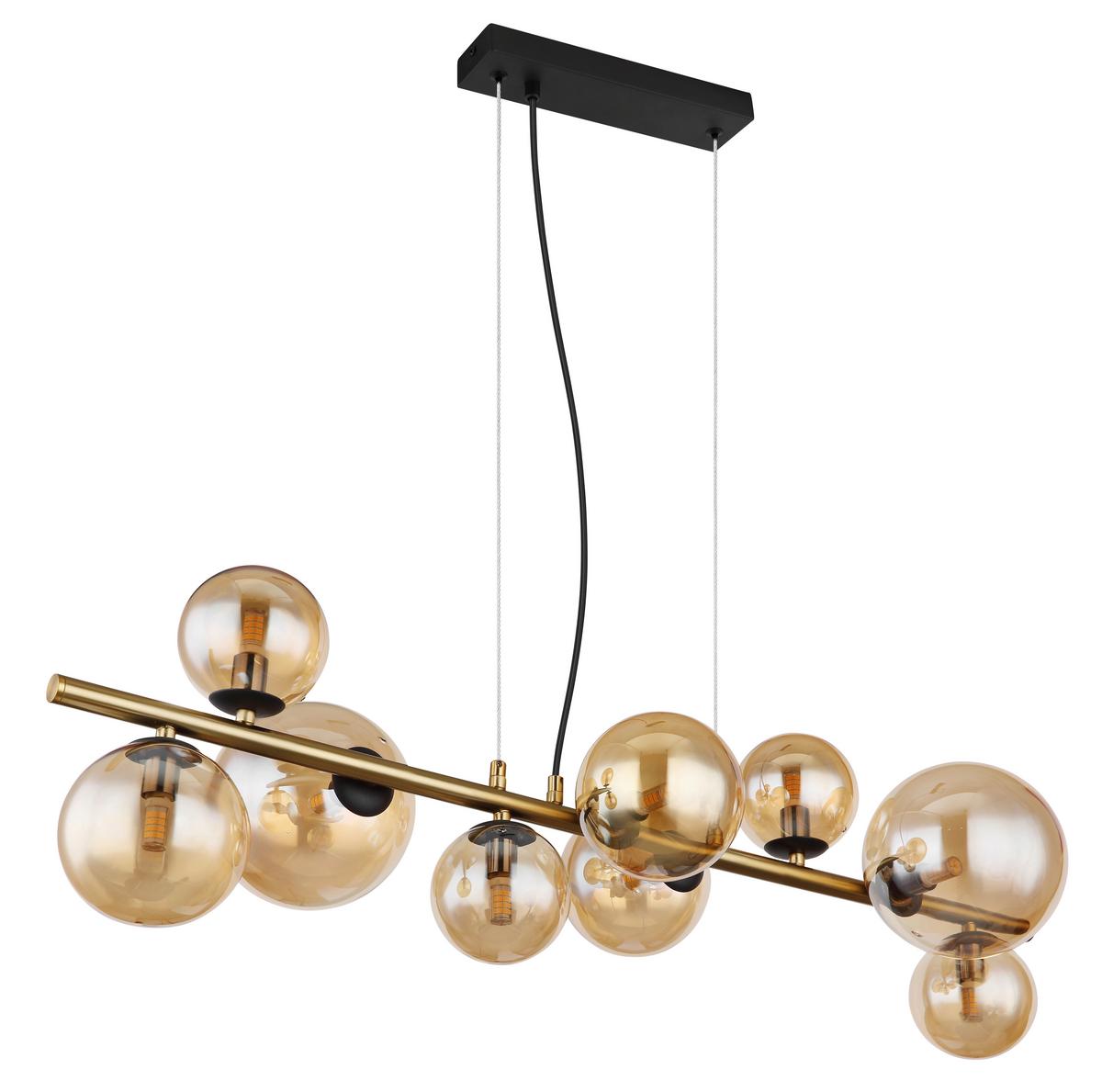 Led Függőlámpa 56135-9h - fekete/sárgarézszínű, Design, Üveg/fém (86,6/36/120cm) - Globo