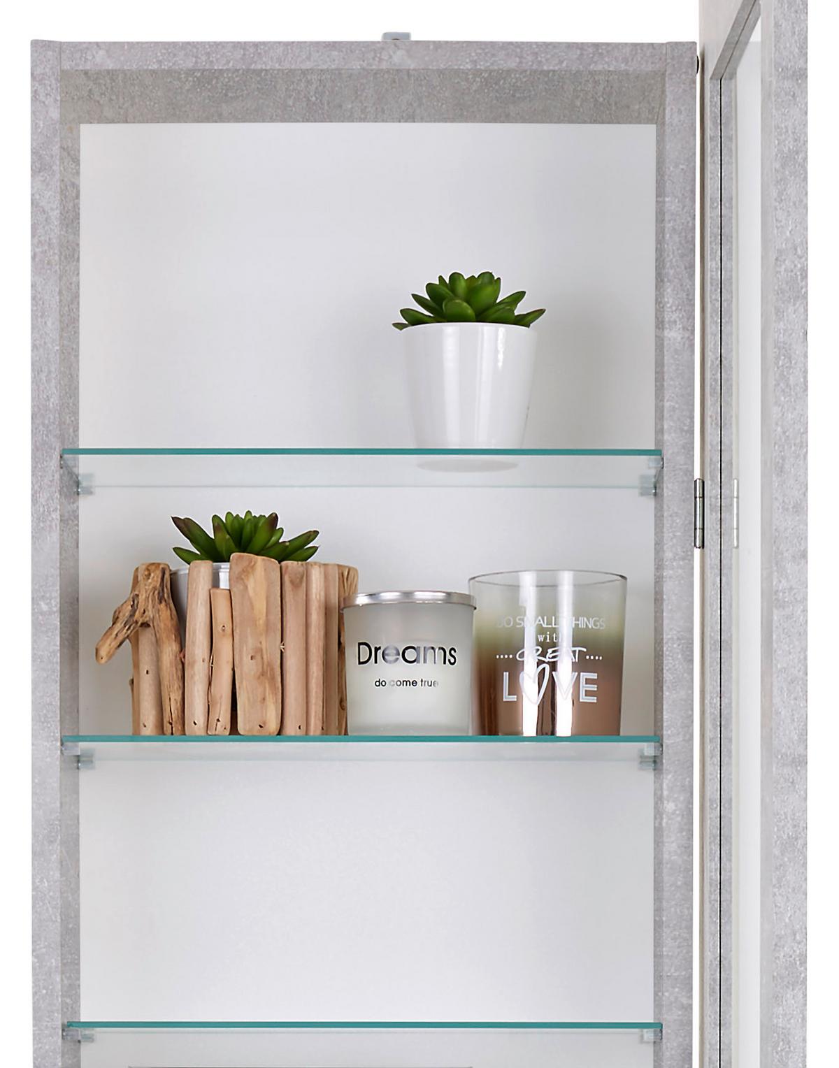 Hängevitrine Boni B: 42 cm Betonoptik/Weiß - Weiß/Grau, MODERN, Glas/Holzwerkstoff (42/168,5/17cm)