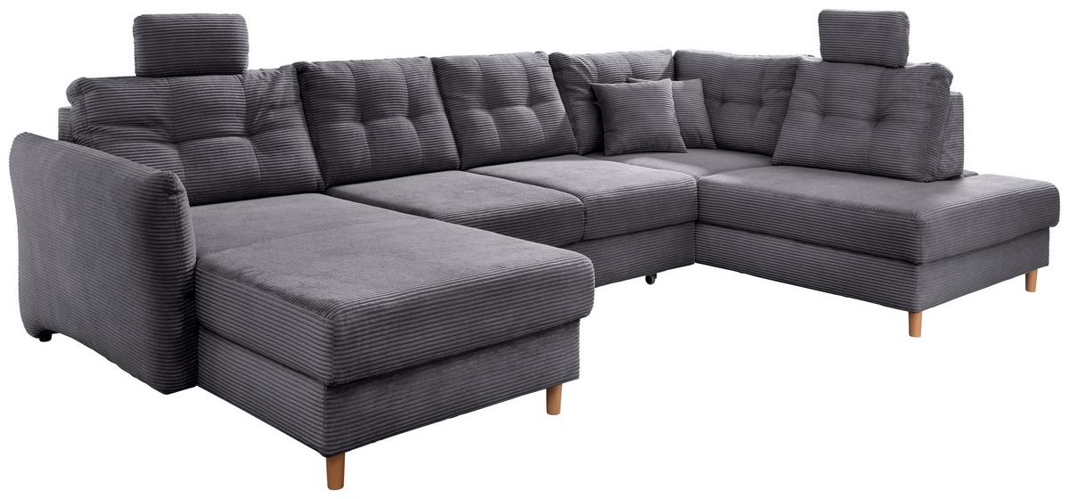 Wohnlandschaft Brizzini Grau S: 176x338-352 cm - Naturfarben/Grau, MODERN, Textil (176/338-352/206cm) - Livetastic