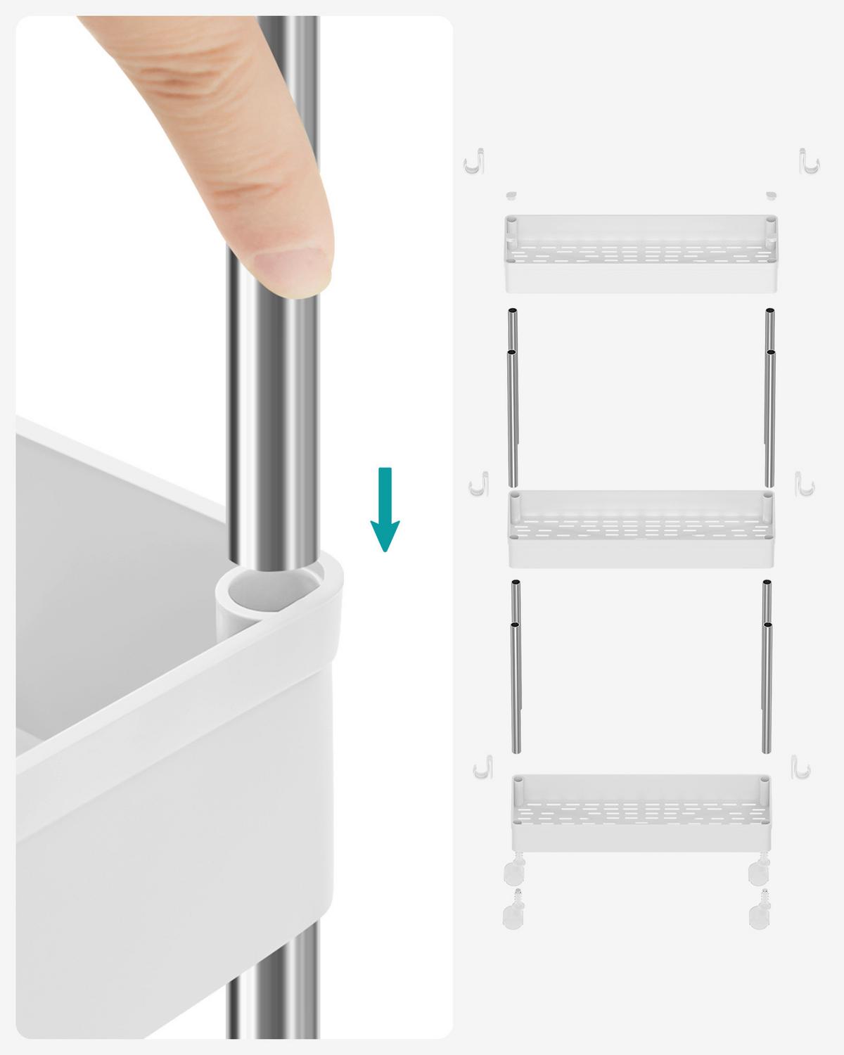 Servierwagen Weiß/Edelstahlfarben B: 14,4cm - Edelstahlfarben/Silberfarben, Basics, Kunststoff/Metall (14,4/60,6/42cm)
