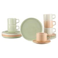 Kaffeeservice 18-Teilig. Porzellan, multicolor - Salbeigrün/Creme, Basics, Keramik - Creatable