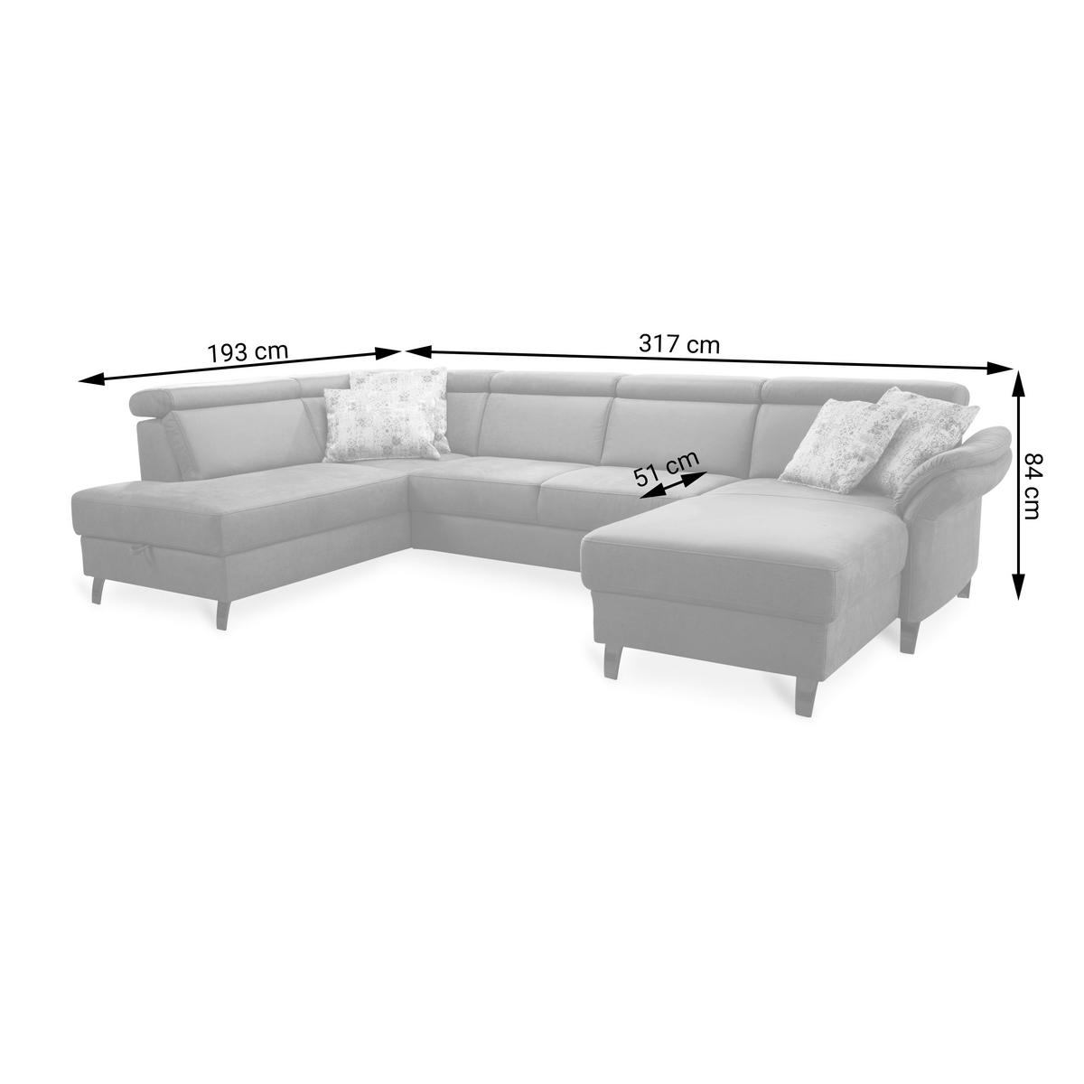 Wohnlandschaft Arngast links hellgrau, 193x317x165 cm - Hellgrau/Schwarz, KONVENTIONELL, Textil (193/317/165cm) - Sit & More