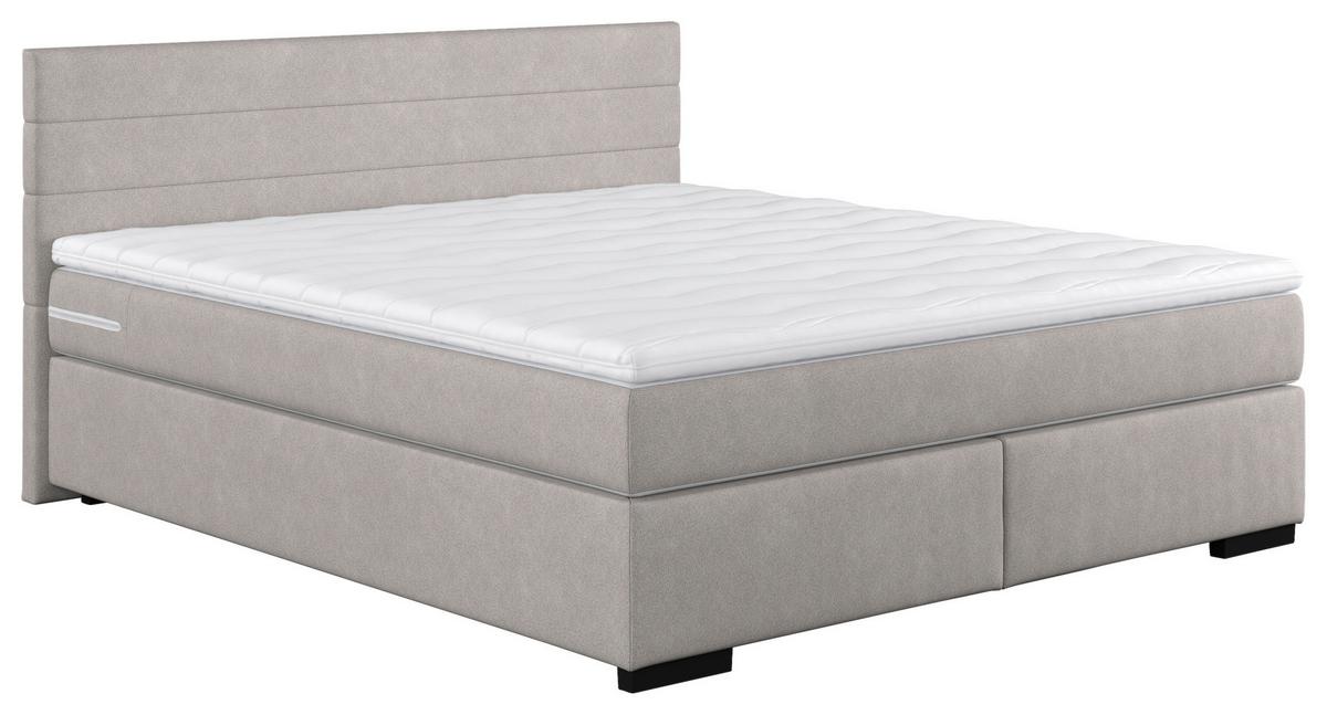 Boxspringbett mit Topper 180x200 cm Mammut,silberfarben - Silberfarben/Schwarz, KONVENTIONELL, Holz/Holzwerkstoff (180/200cm) - MID.YOU