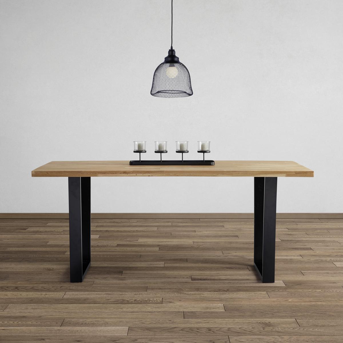 Stůl z masivu Kayla 180x90 cm - černá/barvy dubu, Moderní, kov/dřevo (180/90/76cm) - Bessagi Home