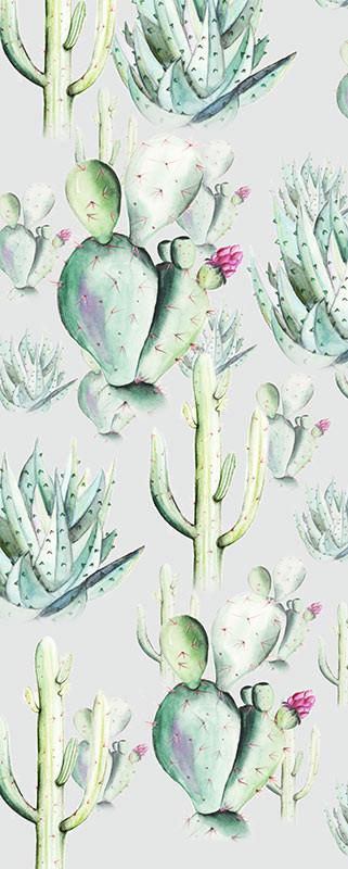 Vliestapete Cactus Grey Panel - Grau/Grün, Basics (100/250cm) - Komar