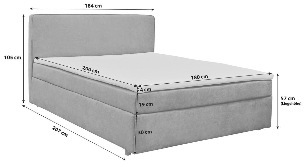 Boxbett mit Topper 180x200 Jubi - Anthrazit/Schwarz, KONVENTIONELL, Holz/Textil (180/200cm)