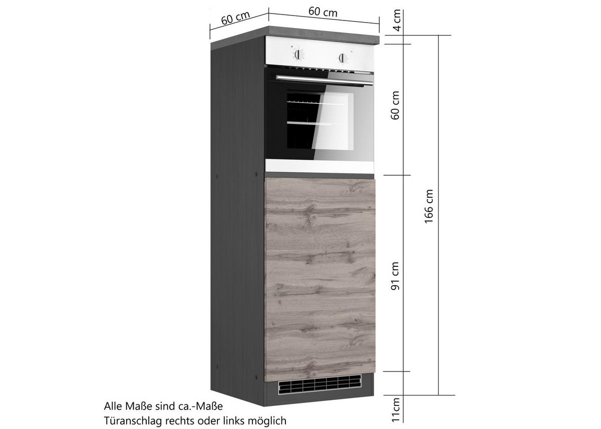 Herdumbauschrank Turin 60cm Grau/Eiche Dekor+arbeitsplatte - Eiche Wotan/Grau, Design, Holzwerkstoff (60/166/60cm) - Held