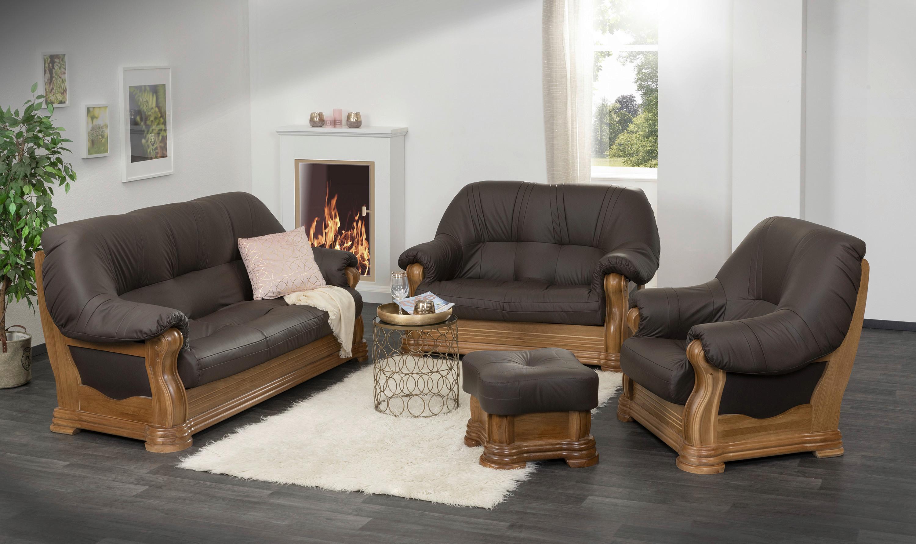 Hocker Arkansas Echtleder Braun - Braun, KONVENTIONELL, Leder/Holz (50/40/50cm) - Max Winzer