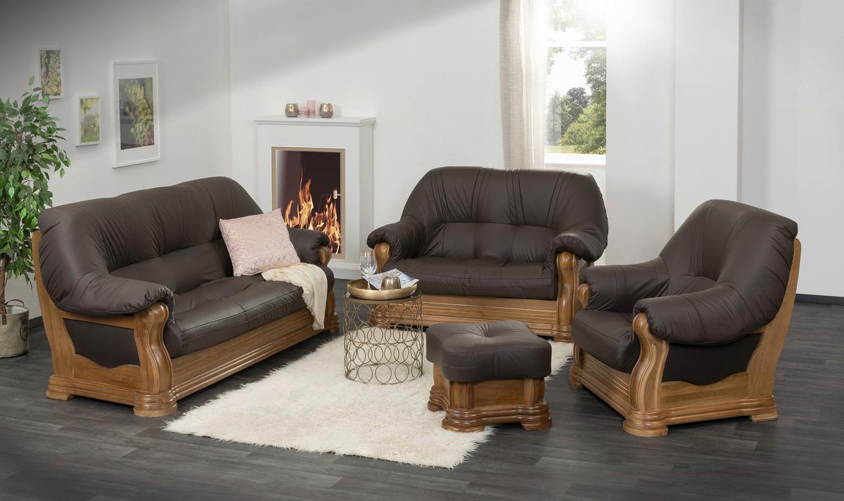 Hocker Arkansas Echtleder Braun - Braun, KONVENTIONELL, Leder/Holz (50/40/50cm) - Max Winzer