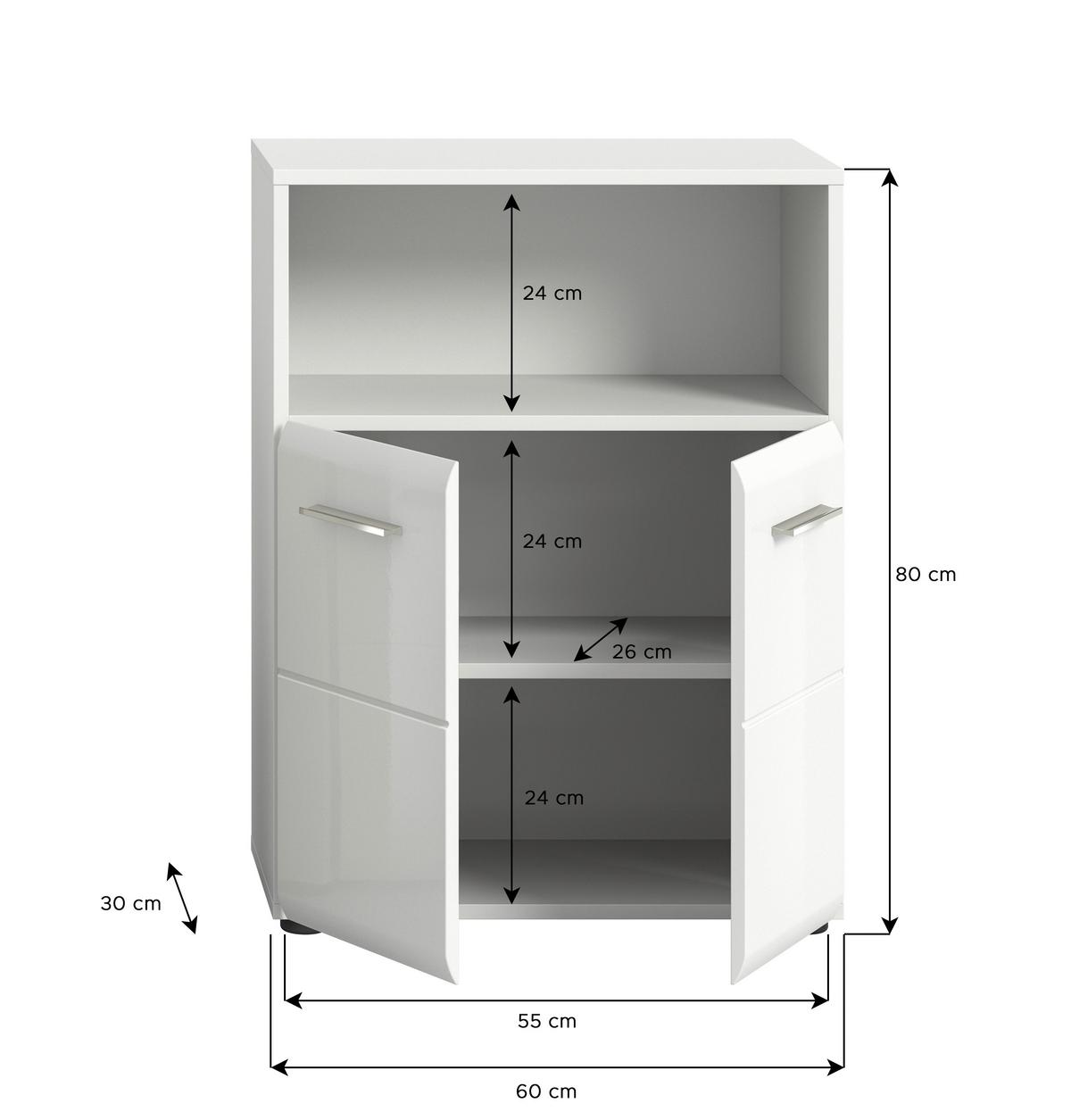 Unterschrank Ice B: 60 cm Weiß Hochglanz - Weiß Hochglanz/Weiß, MODERN, Holzwerkstoff (60/82/30cm) - MID.YOU