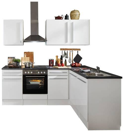 Eckküche Jazz 8 220 Weiß S: 220x175 cm - Weiß Hochglanz/Anthrazit, LIFESTYLE, Holzwerkstoff (220/175cm) - MID.YOU