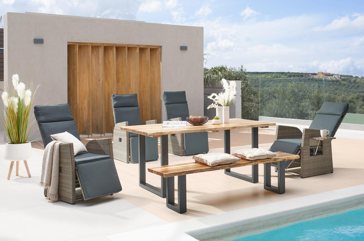 Gartentisch Bern Aus Akazienholz/Metall L: 180 cm - Schwarz/Akaziefarben, MODERN, Holz/Metall (180/76/90cm) - Beldano