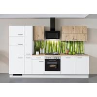 Küchenzeile Ip1200 mit Geräten 310 cm Weiß/Eiche Dekor - Eichefarben/Weiß, Basics, Holzwerkstoff (310cm)