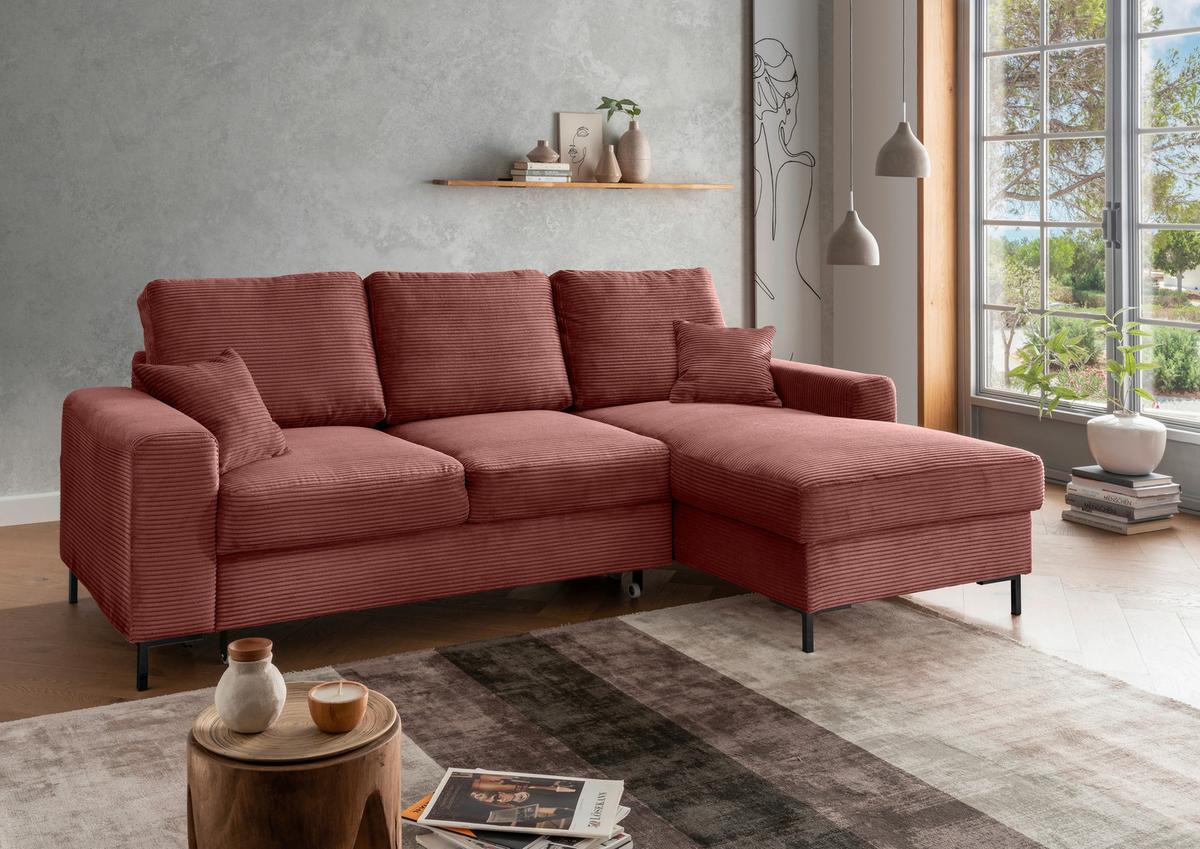 Eckschlafsofa Zona, Koralle S: 237x143 Cm - Koralle/Schwarz, KONVENTIONELL, Textil (237/143cm) - Livetastic