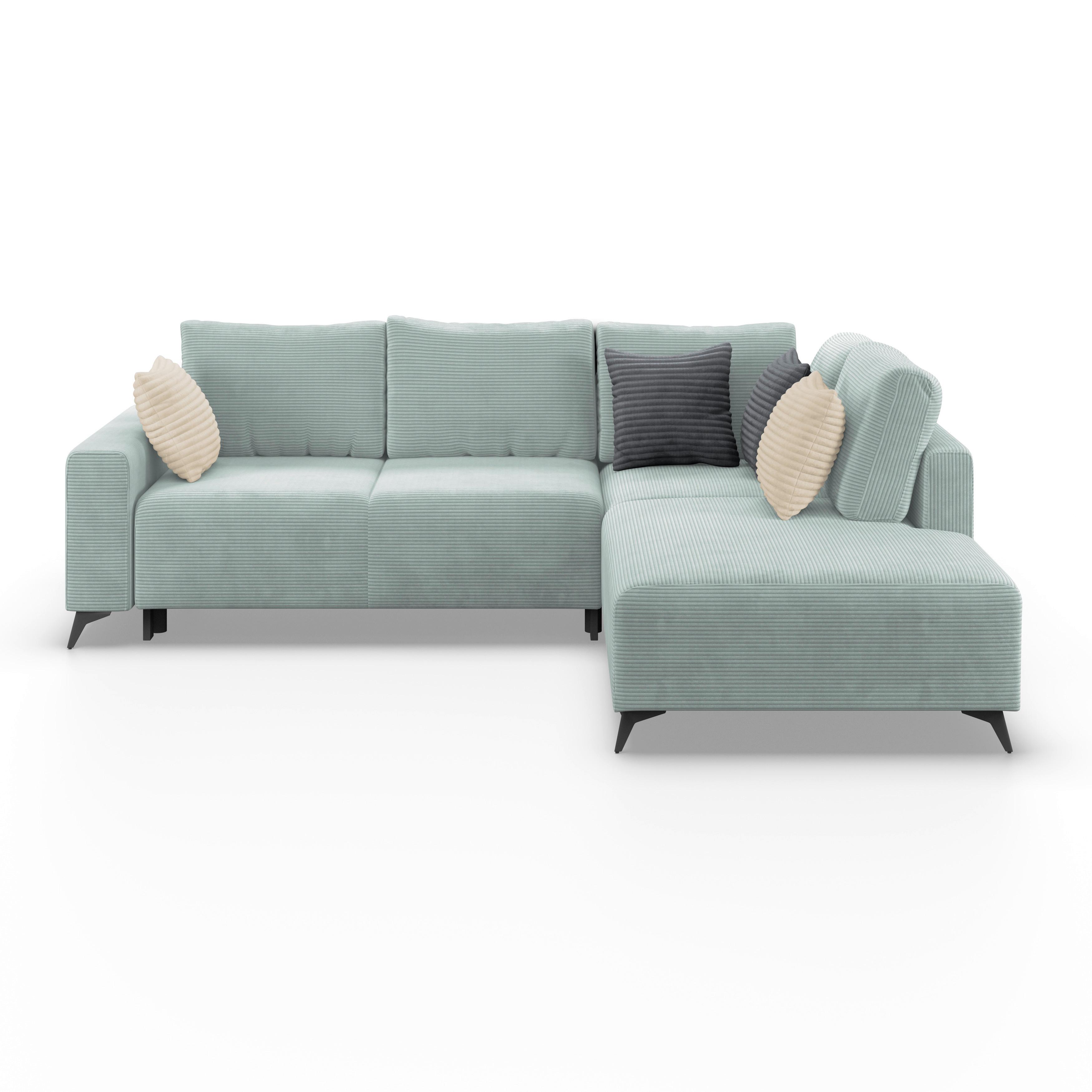 Ecksofa Mit Schlaffunktion Lincoln Mint Cord 270x212 Cm - Creme/Schwarz, MODERN, Textil (270/212cm)