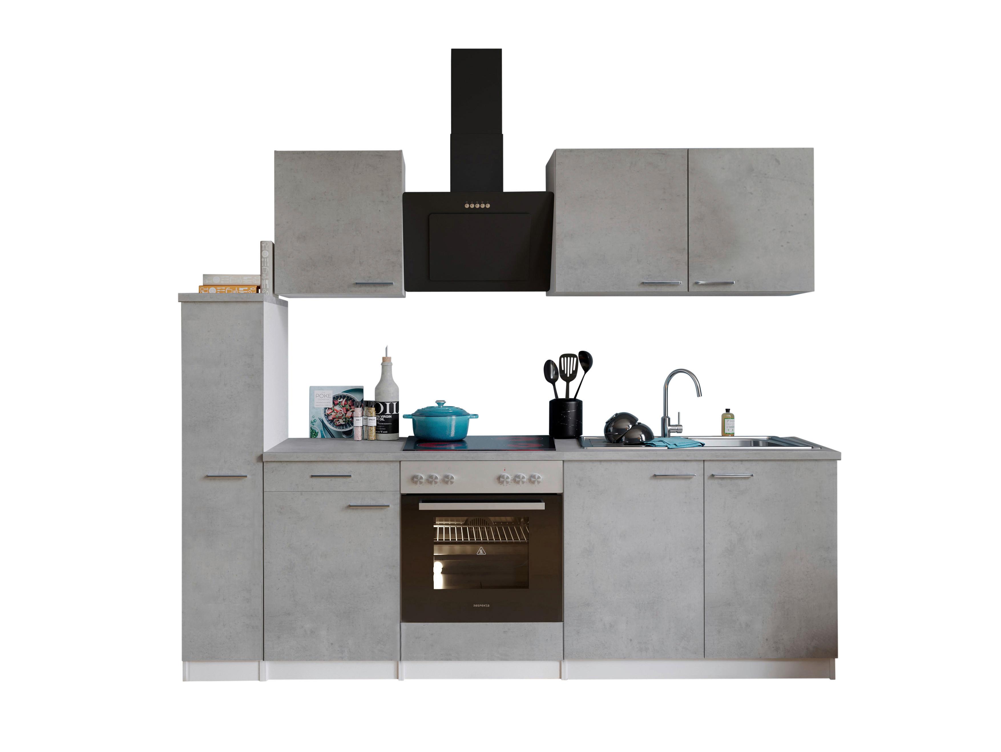 Küchenblock Malia B: 240 cm Grau, mit Geräte - Weiß/Grau, Basics, Holzwerkstoff (240cm) - Respekta