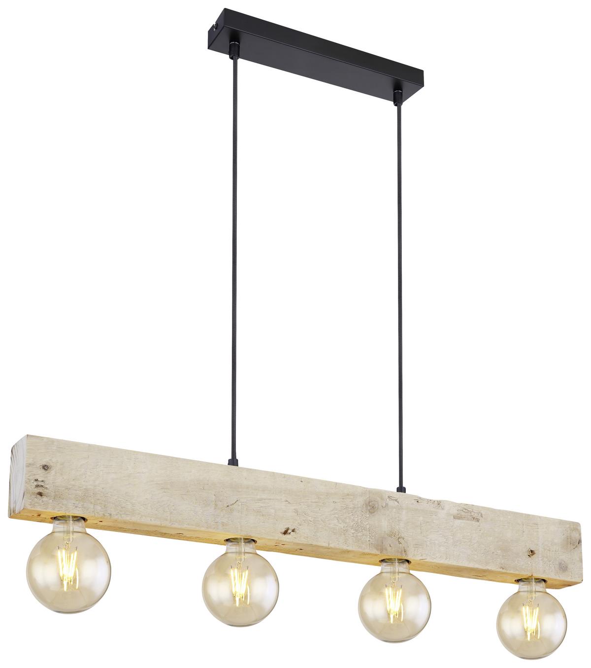 Hängeleuchte Adalie H: 120 Cm 4-Flammig - Dunkelbraun/Schwarz, Natur, Holz/Textil (80/6/120cm) - Globo