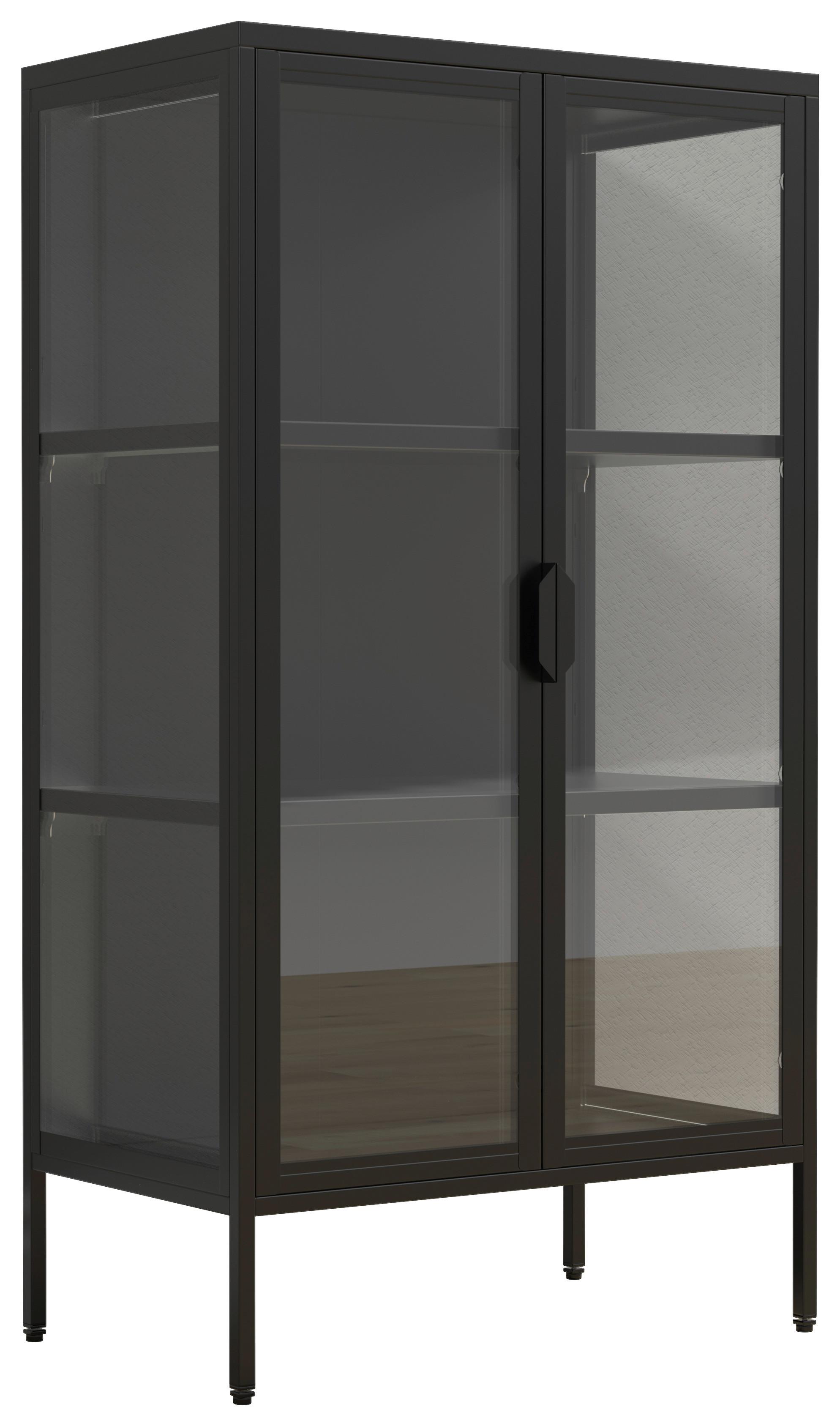 Vitrine Flako Schwarz B: 60 cm - Transparent/Schwarz, Design, Glas/Metall (60/110/35cm) - MID.YOU