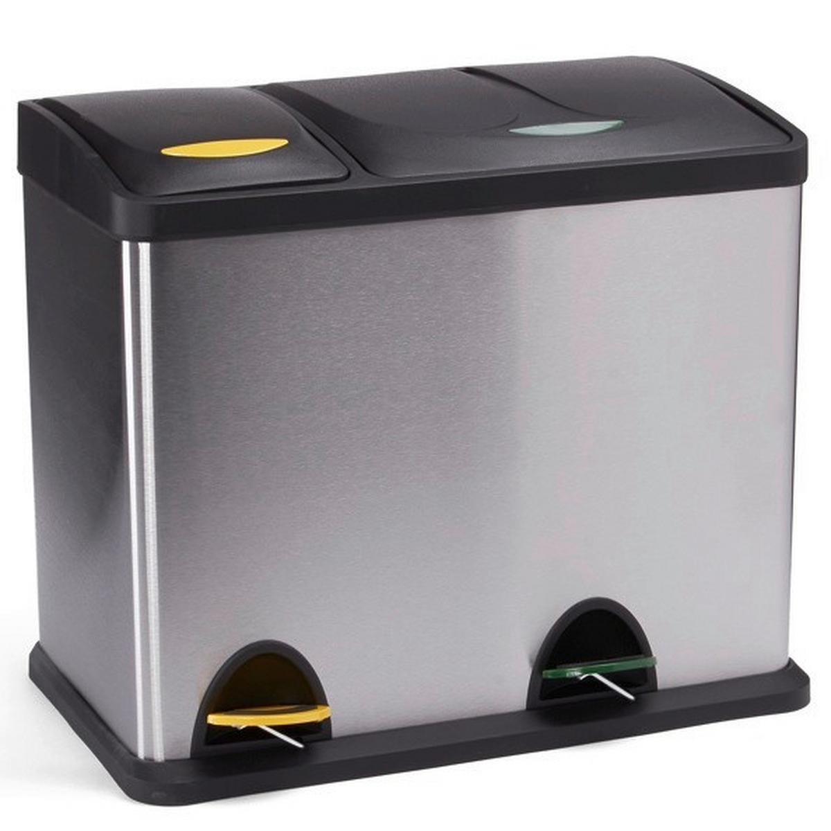 Treteimer 26l Silberfarben Metall Lxbxh: 47x30x40,5 Cm - Silberfarben/Schwarz, Basics, Kunststoff/Metall (47/30/40,5cm)