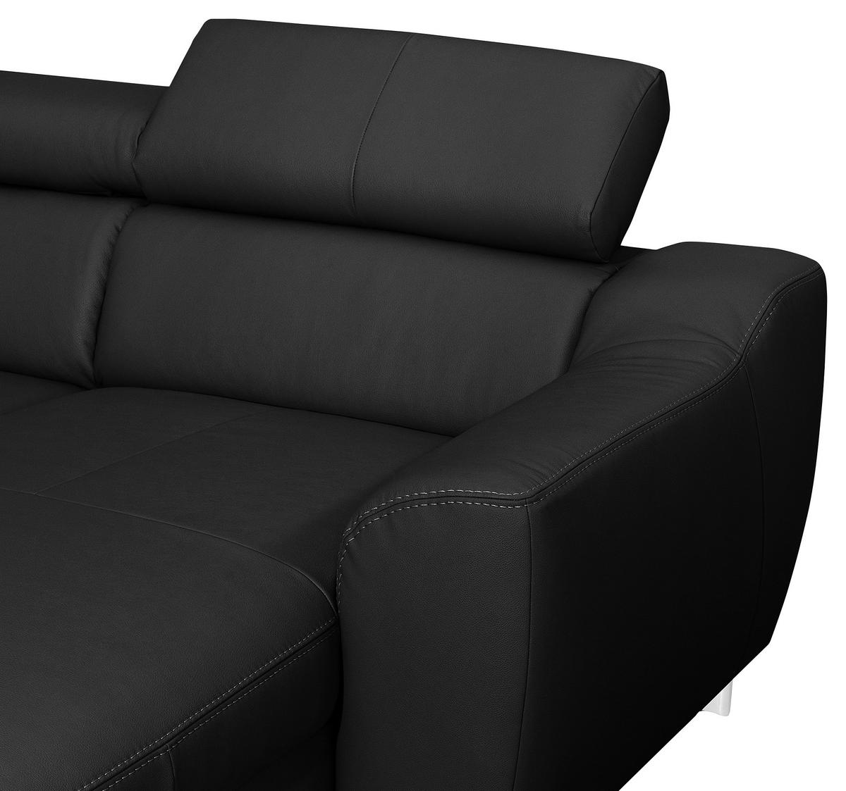 Wohnlandschaft Aspen Schwarz U-Form: 208 cm - Chromfarben/Schwarz, Design, Leder/Textil (208/315/175cm) - Livetastic
