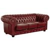 Chesterfield-Sofa Norwin Rot 3-Sitzer Echtleder B: 200 cm - Rot/Nussbaumfarben, KONVENTIONELL, Leder (200/74/98cm) - Max Winzer