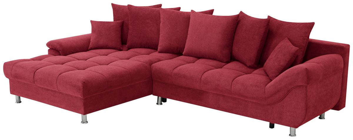 Ecksofa Erice Rot S: 198x312 cm - Chromfarben/Rot, Design, Textil (198/312cm) - Livetastic