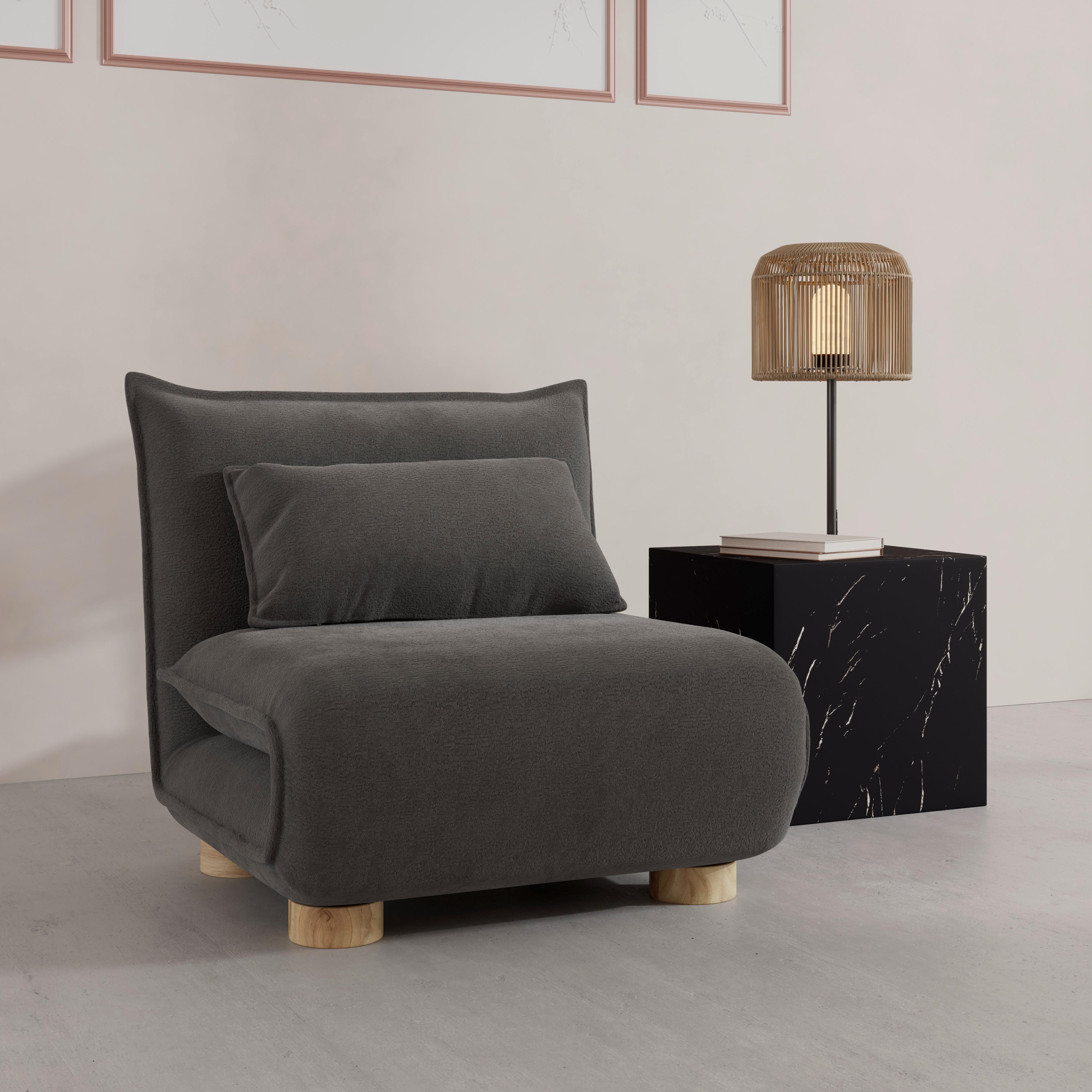 Rozkládací křeslo BELLA, tmavě šedá, max. 120 kg - tmavě šedá/přírodní barvy, Moderní, kov/dřevo (85/76/84cm) - Bessagi Home