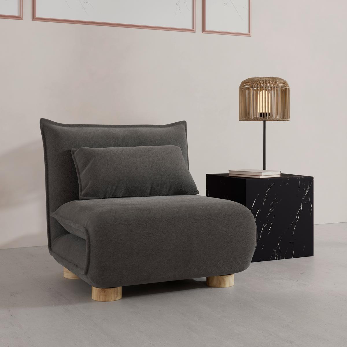 Rozkladacie kreslo BELLA, tmavosivá, max. 120 kg - prírodná farba/tmavosivá, Modern, kov/drevo (85/76/84cm) - Bessagi Home