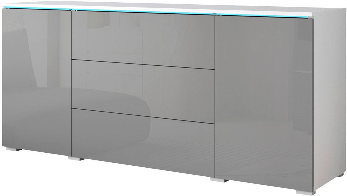 Sideboard Vera 150 Weiß/Grau Hochglanz B: 150 cm - Grau Hochglanz/Weiß, Trend, Holzwerkstoff (150/67,9/39,5cm)