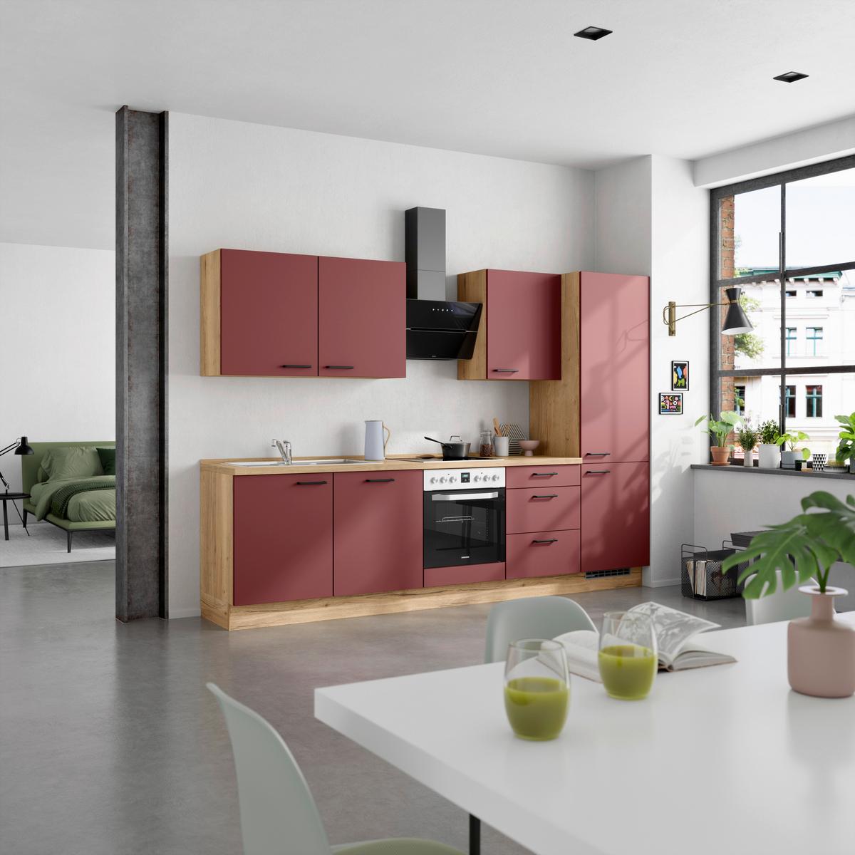 Küchenleerblock Easytouch High-Line, H10 Re. - Eichefarben/Rot, MODERN, Holzwerkstoff (300cm) - Nobilia